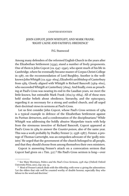 John Copcot, John Whitgift, and Mark Frank: ‘Right Cause and Faithful Obedience’