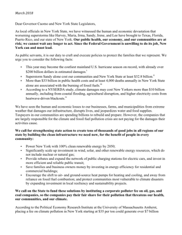 March&2018& Dear Governor Cuomo and New York State Legislators, As Local Officials in New York State, We Have Witnessed