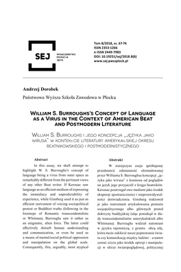 William S. Burroughs's Concept of Language As a Virus in the Context