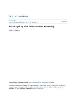 Patriarchy Or Equality: Family Values Or Individuality