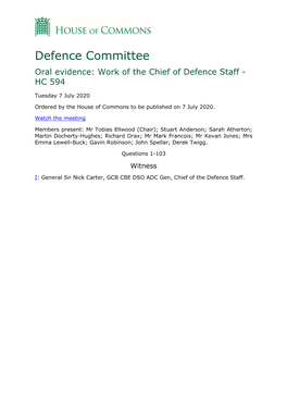 Work of the Chief of Defence Staff - HC 594