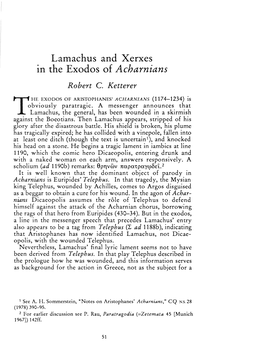 Lamachus and Xerxes in the Exodos of Acharnians Robert C