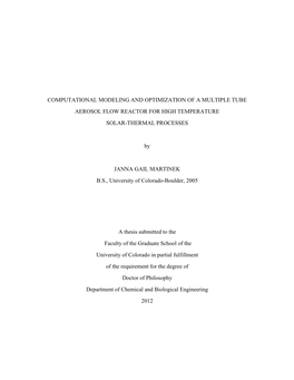 Computational Modeling and Optimization of a Multiple Tube Aerosol Flow Reactor for High Temperature Solar-Thermal Processes