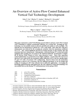 An Overview of Active Flow Control Enhanced Vertical Tail Technology Development