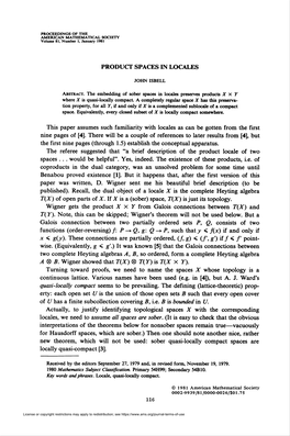 PRODUCT SPACES in LOCALES a &lt;8&gt; B. Wigner Showed That T(X) ® T(Y) Is T(X X