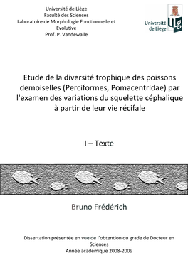 Perciformes, Pomacentridae) Par L'examen Des Variations Du Squelette Céphalique À Partir De Leur Vie Récifale