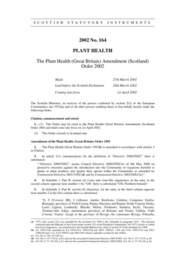 2002 No. 164 PLANT HEALTH the Plant Health