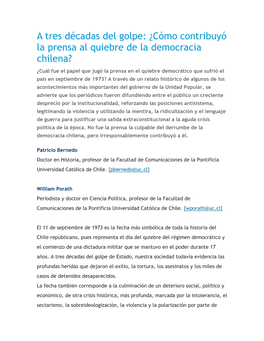 Cómo Contribuyó La Prensa Al Quiebre De La Democracia Chilena?