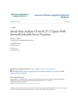 Steady State Analysis of an M/D/2 Queue with Bernoulli Schedule Server Vacations Kailash C