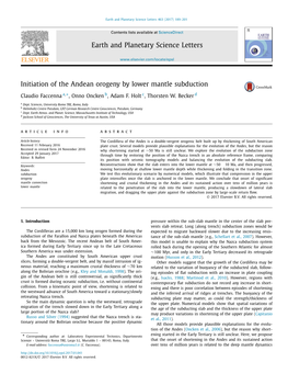 Initiation of the Andean Orogeny by Lower Mantle Subduction ∗ Claudio Faccenna A, , Onno Oncken B, Adam F