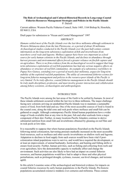 The Role of Archaeological and Cultural-Historical Records in Long-Range Coastal Fisheries Resources Management Strategies and Policies in the Pacific Islands P