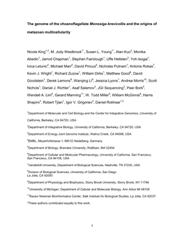 The Genome of the Choanoflagellate Monosiga Brevicollis and the Origins of Metazoan Multicellularity