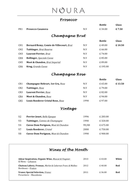 Noura Hobart Wine List 2016