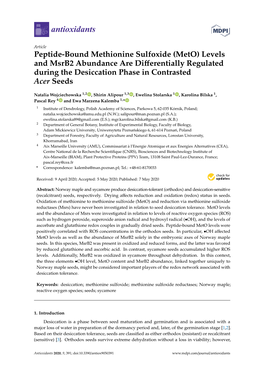 Peptide-Bound Methionine Sulfoxide (Meto) Levels and Msrb2 Abundance Are Diﬀerentially Regulated During the Desiccation Phase in Contrasted Acer Seeds