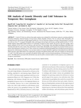 SSR Analysis of Genetic Diversity and Cold Tolerance in Temperate Rice Germplasm