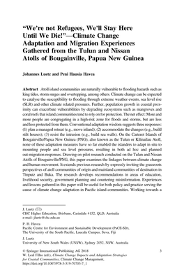 Climate Change Adaptation and Migration Experiences Gathered from the Tulun and Nissan Atolls of Bougainville, Papua New Guinea