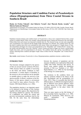 Population Structure and Condition Factor of Pseudotothyris Obtusa (Hypoptopomatinae) from Three Coastal Streams in Southern Brazil