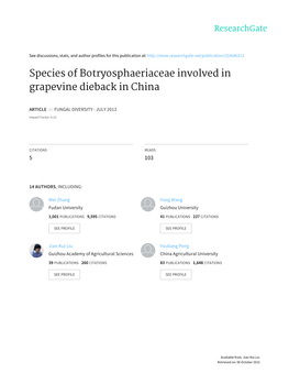 Species of Botryosphaeriaceae Involved in Grapevine Dieback in China