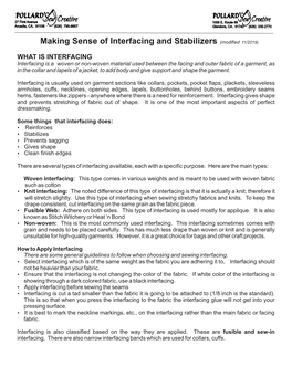 Making Sense of Interfacing and Stabilizers (Modified 11/2019)