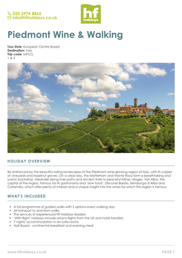 Piedmont Guided Walking Holiday