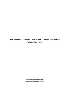 The Export Development and Poverty Reduction Nexus: the Case of Haiti