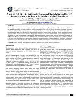 A Note on Fish Diversity in the Major Lagoons of Bundala National Park