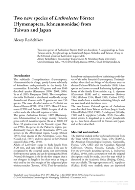 Hymenoptera, Ichneumonidae) from Taiwan and Japan