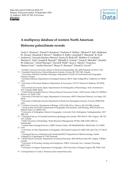 A Multiproxy Database of Western North American Holocene Paleoclimate Records