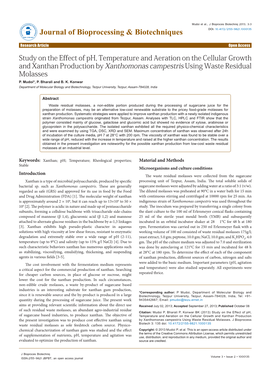 Study on the Effect of Ph, Temperature and Aeration on the Cellular Growth and Xanthan Production by Xanthomonas Campestris Using Waste Residual Molasses P