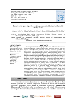 Extracts of the Green Algae Ulva Prolifera Possess Antioxidant and Antibacterial Activities in Vitro