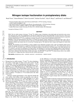 Nitrogen Isotope Fractionation in Protoplanetary Disks Ruud Visser1, Simon Bruderer2, Paolo Cazzoletti2, Stefano Facchini2, Alan N