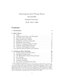 Intertemporal Asset Pricing Theory Contents