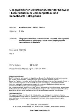 Geographischer Exkursionsführer Der Schweiz : Exkursionsraum Gempenplateau Und Benachbarte Talregionen