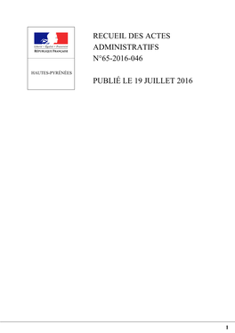 Recueil Des Actes Administratifs N°65-2016-046