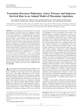 Tezosentan Decreases Pulmonary Artery Pressure and Improves Survival Rate in an Animal Model of Meconium Aspiration