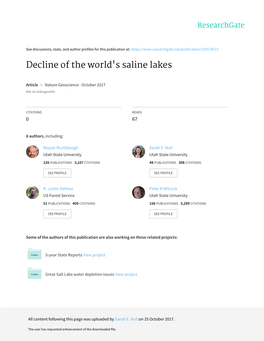 Decline of the World's Saline Lakes