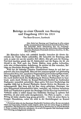 Beiträge Zu Einer Chronik Von Sterzing Und Umgebung 1814 Bis 1914 Von Hans Kramer, Innsbruck