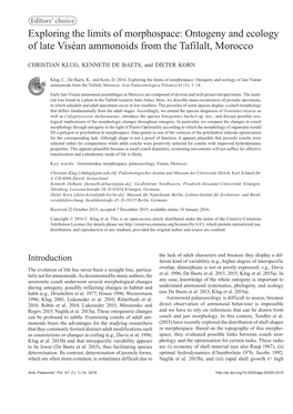 Ontogeny and Ecology of Late Viséan Ammonoids from the Tafilalt, Morocco