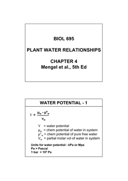 Biol 695 Plant Water Relationships Chapter 4