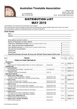 MAY 2019 the Distribution List Instructions and Information Are on Page 6