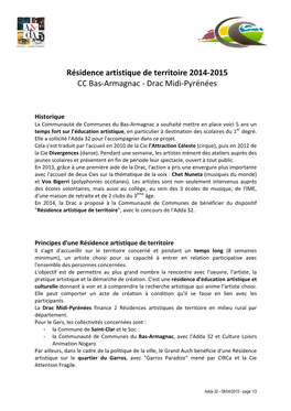 Résidence Artistique De Territoire 2014-2015 CC Bas-Armagnac - Drac Midi-Pyrénées