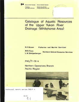 Catalogue of Aquatic ····Resources of the Upper Yukon River Drainage (Whitehorse Area) ~ -1