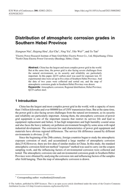 Distribution of Atmospheric Corrosion Grades in Southern Hebei Province