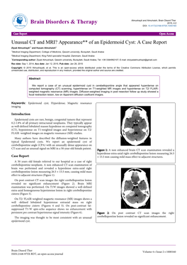 Unusual CT and MRI? Appearance** of an Epidermoid Cyst: a Case Report