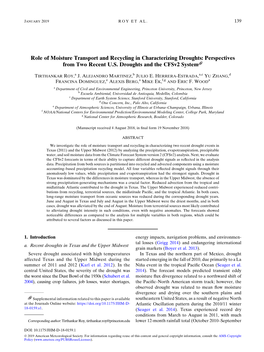 Role of Moisture Transport and Recycling in Characterizing Droughts: Perspectives from Two Recent U.S