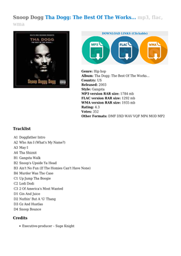 Snoop Dogg Tha Dogg: the Best of the Works