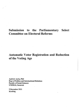 Submission to the Parliamentary Select Committee on Electoral Reforms