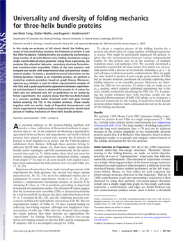 Universality and Diversity of Folding Mechanics for Three-Helix Bundle Proteins