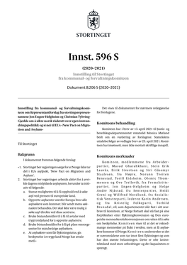 Innst. 596 S (2020–2021) Innstilling Til Stortinget Fra Kommunal- Og Forvaltningskomiteen