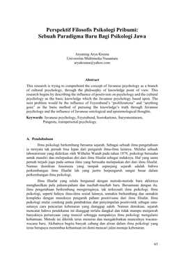Perspektif Filosofis Psikologi Pribumi: Sebuah Paradigma Baru Bagi Psikologi Jawa